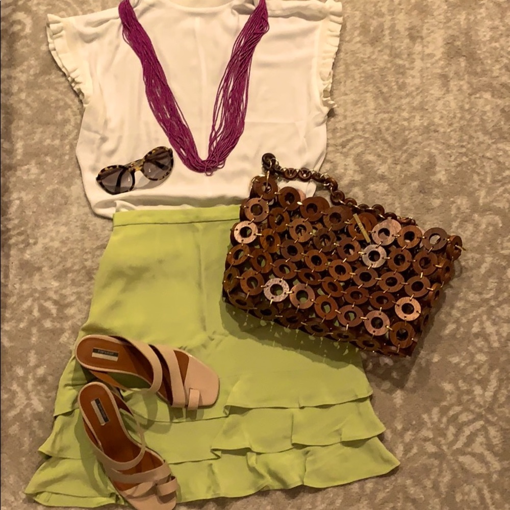 Kenzo vintage pistachio green silk ruffled skirt